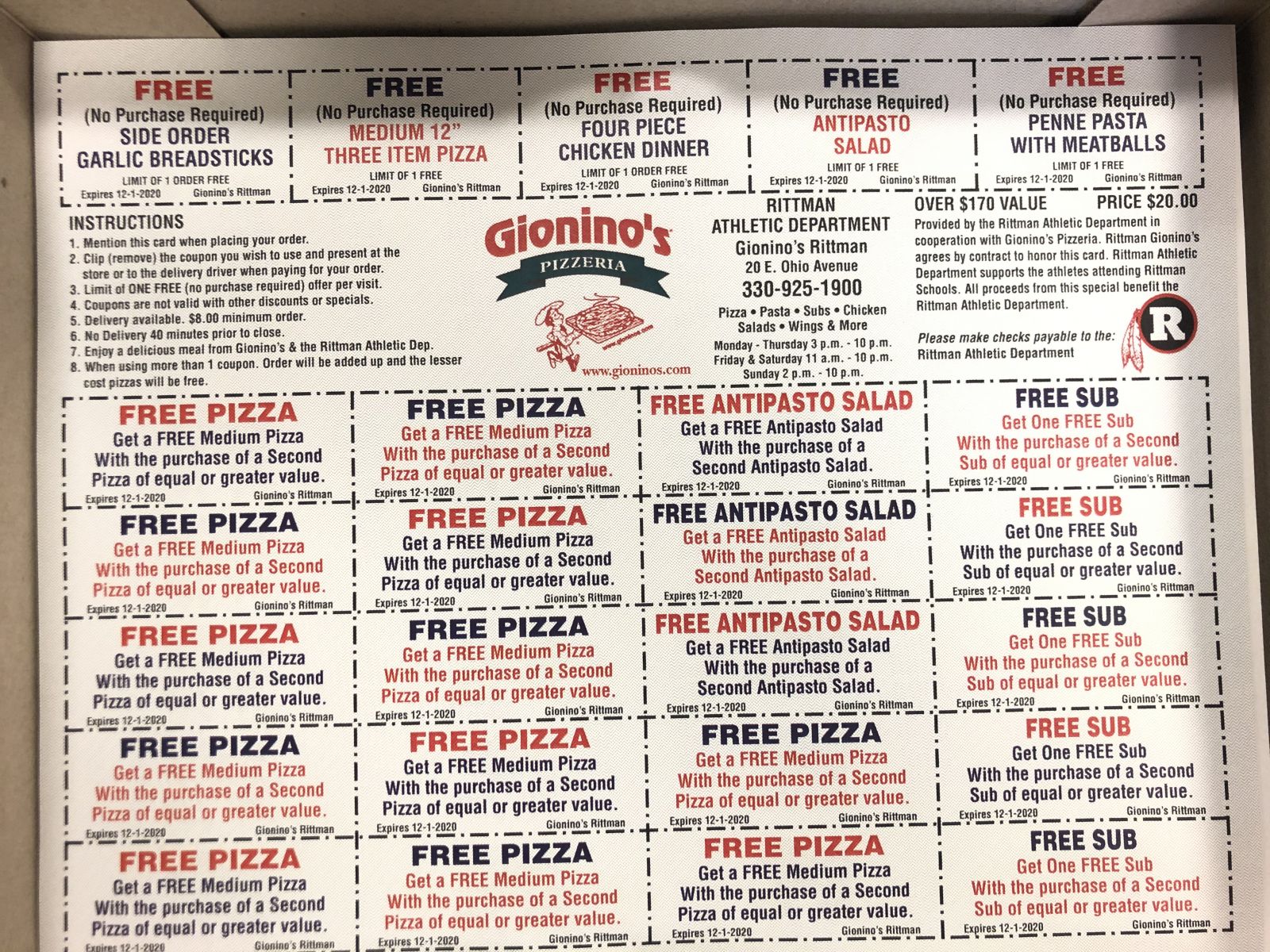 Gionino's Coupons Rittman Exempted Village Schools